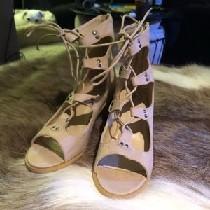 Lace-Up Nude Sandal Heels
